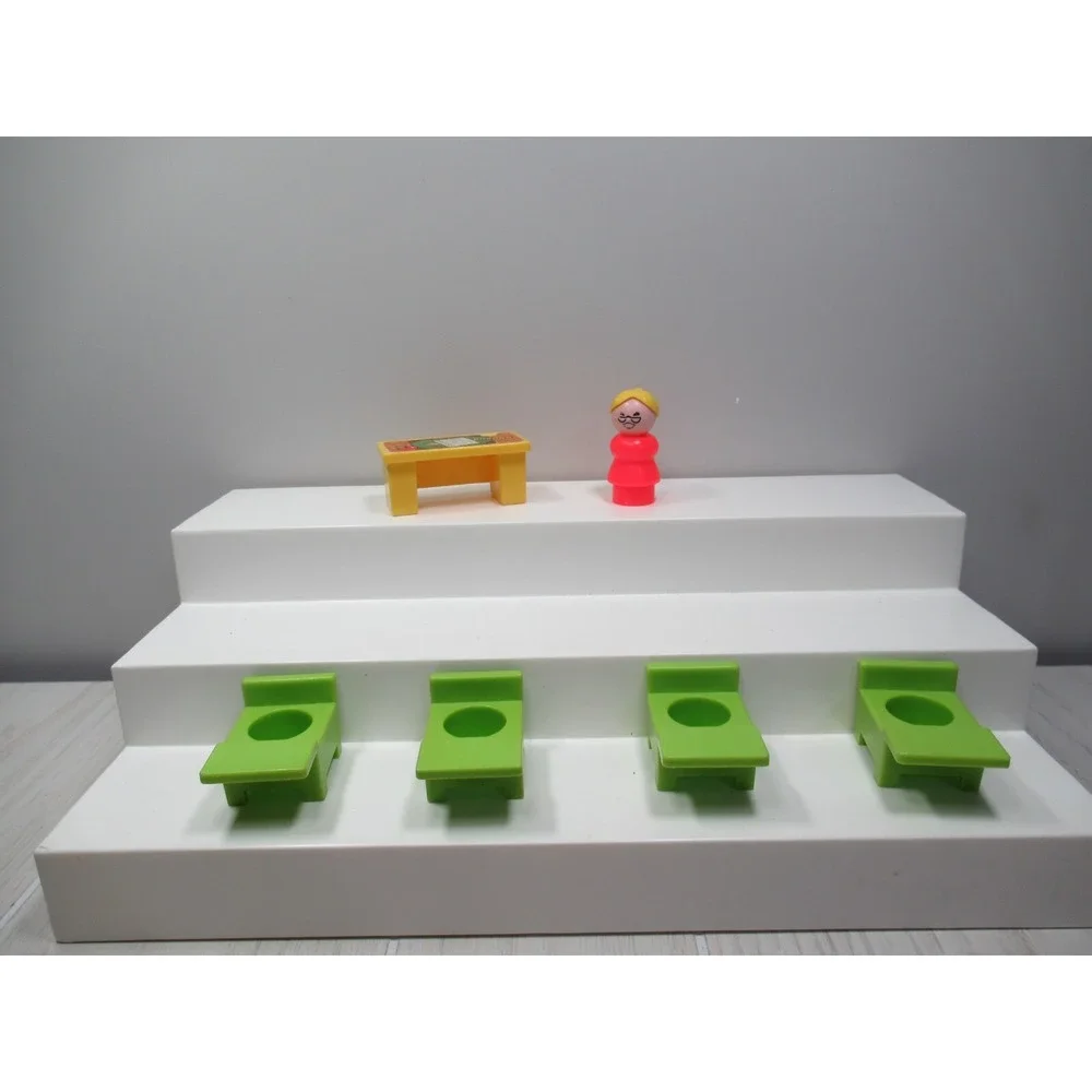 Fisher Price Vintage Little People Red school teacher green chairs yellow desk